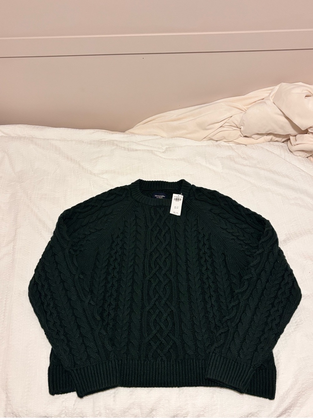 Abercrombie & Fitch Dark Green Cable Crewneck Sweater